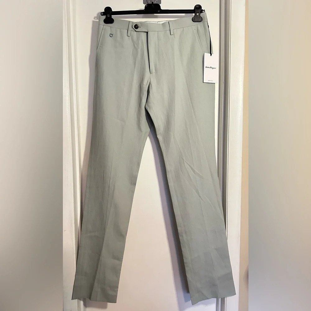 NWT Salvatore Ferragamo Mens Chino Cotton Linen Pants Spring Water Blue 48 US-33